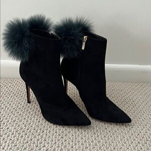 Jimmy Choo Tesler Bootie Sz 38 Black Fur-Trimmed Heeled Boots